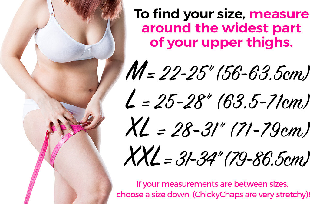 How to choose ChickyChaps sizing chart. Say goodbye to thigh Chafing
